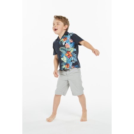 Hawaii Hangover Boy Aloha Luau Shirt in Orchid Paradise in Navy