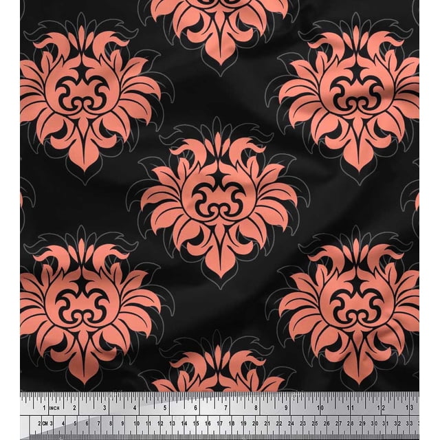 Soimoi Rayon Crepe Fabric Seamless Baroque Damask Print Sewing Fabric Yard 46 Inch Wide