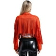 thumbnail image 3 of TiaoBug Women's Faux Suede Fringe Cropped Jacket Long Sleeve Vintage Cardigan Swing Tassel Outwear Brick Red S, 3 of 7