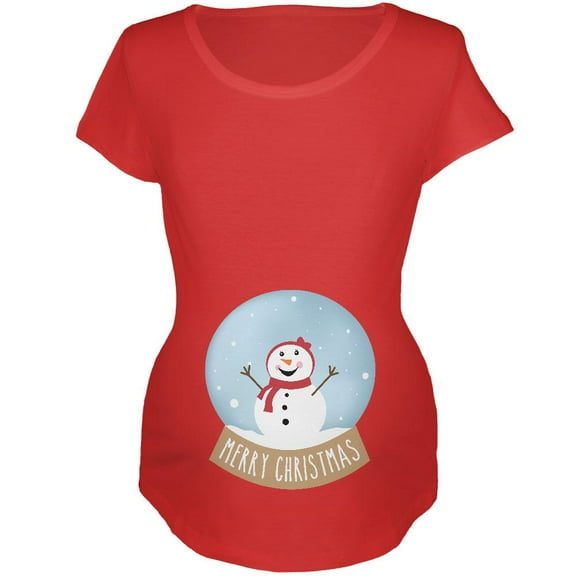 Merry Christmas Snow Globe Snowwoman Maternity Soft T Shirt Red MD