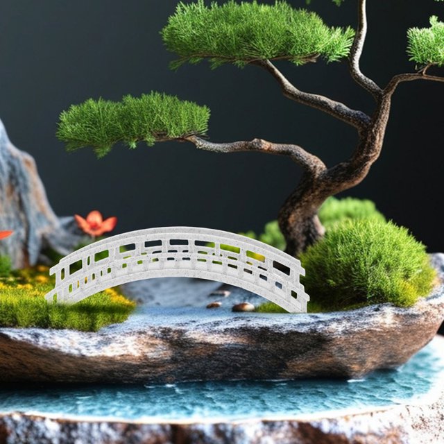 CRAFTHROU Chinese Traditional Style Mini Landscape Bridge Plastic Beige 1Set