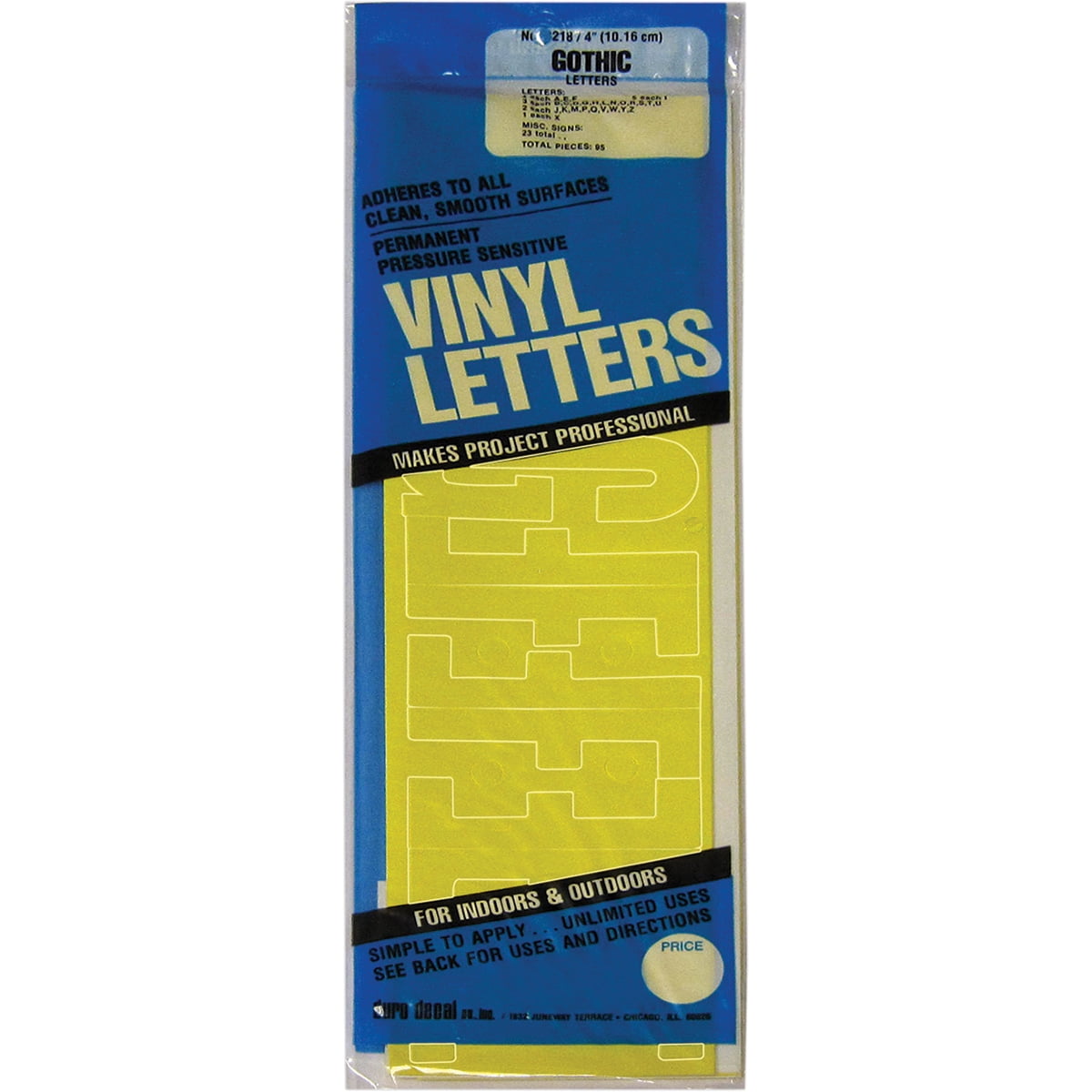 Permanent Adhesive Vinyl Letters 4" 95/PkgYellow