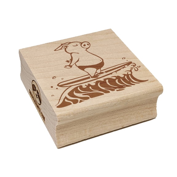 Peaceful Zen Surfer Pig Square Rubber Stamp Stamping Scrapbooking Crafting - Large 2.75in