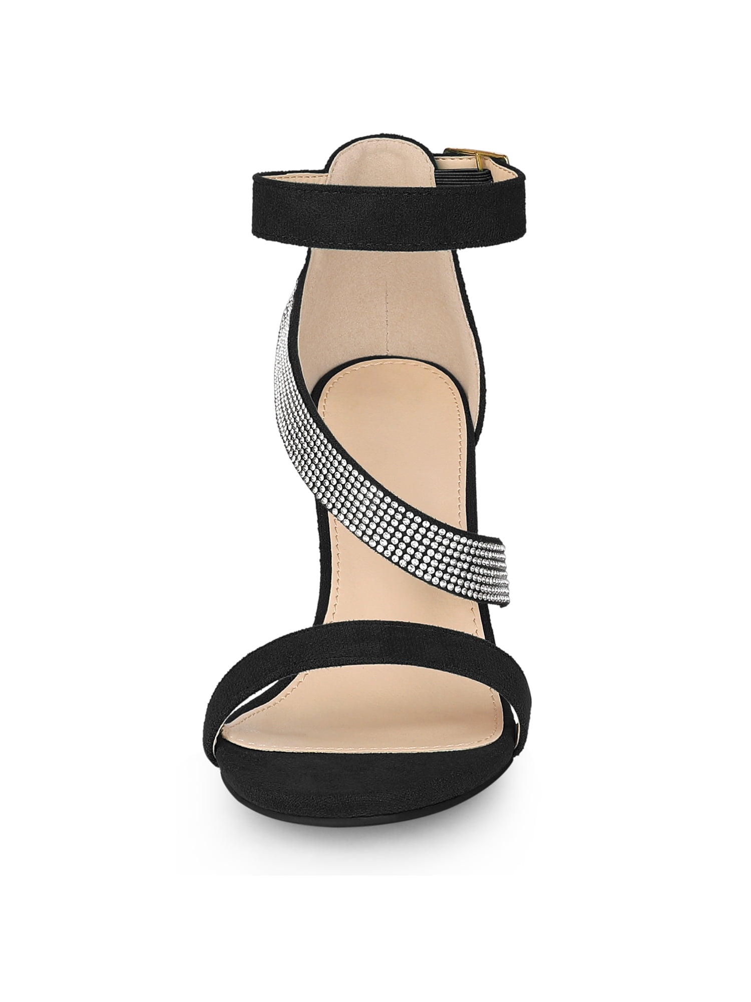 DARING DIVA Women's Rhinestone Block Heels Sandals for Casual and Party Black 9.5