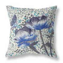 HomeRoots 26" x 26" Indigo Butterfly Blown Seam Floral Indoor Outdoor Throw Pillow