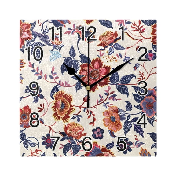 Ryvnso Boho Wild Flowers Wall Clock Square Silent Non-Ticking Battery Operated 7.78"