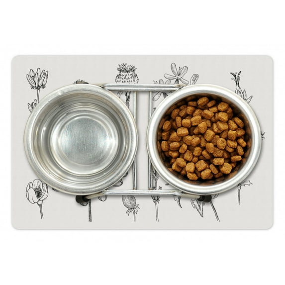 Sketch Pet Mat for Food and Water, Randomly Scattered Various Plantation Vintage Hand Drawn Illustration, Non-Slip Rubber Mat for Dogs and Cats, 18" X 12", by Ambesonne