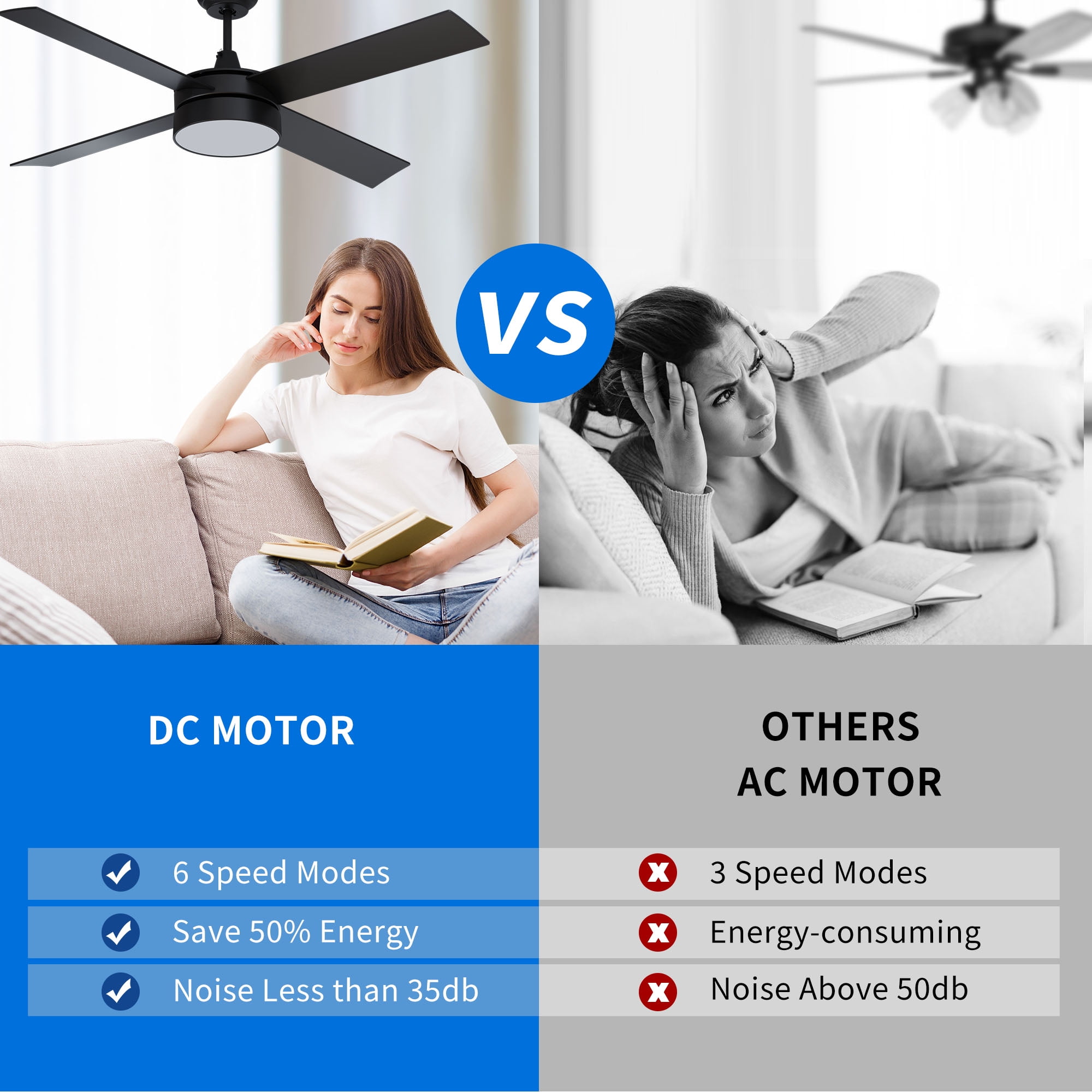 Dextrus 48in Black Ceiling Fans with Light and Remote, Dimmable Fanlight for Indoor Outdoor, Light Fan with Stepless Color Temperature, Memory Function, Night Light Mode,4 Blades