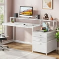 thumbnail image 2 of Tribesigns 63 in Ergonomic Monitor Stand Desk with File Drawer and Cabinet, White Wood, 2 of 7