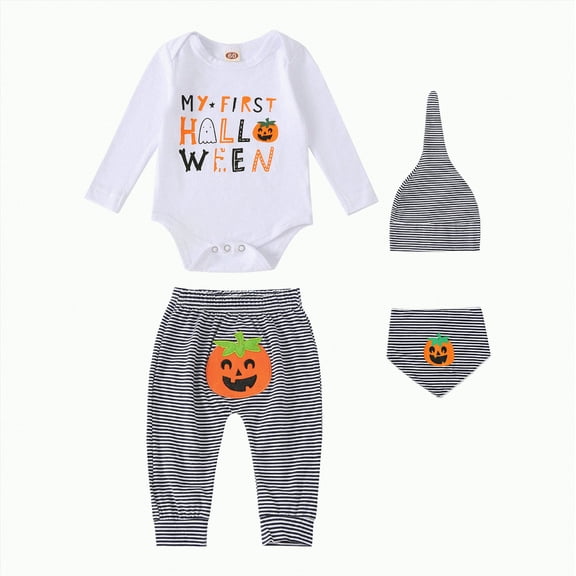 Baby Clothes Boy Toddler Spring Fall Pumpkin Print Long Sleeve Elastic Waist 0 6 12 18 24 Months 2T 3T Halloween Set 2 Pcs