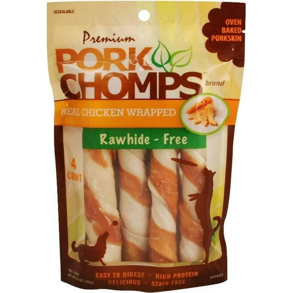 Pork Chomps Premium Real Chicken Wrapped Twists - Large [Dog, Treats Packaged] 4 count