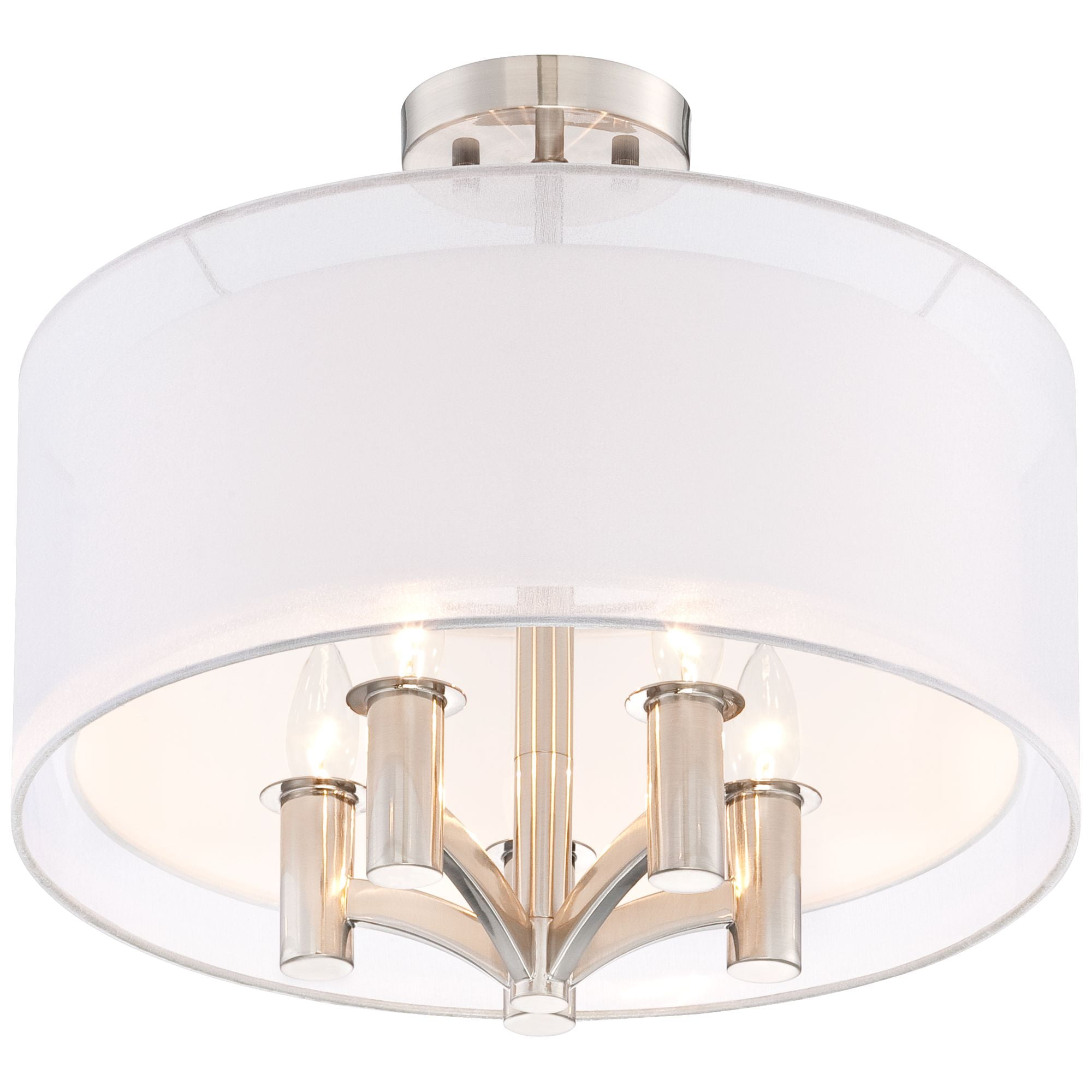 Possini Euro Design Modern Ceiling Light Semi Flush Mount Fixture Brushed Nickel 18" Wide Sheer Silver Double Drum Bedroom Kitchen