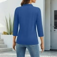 thumbnail image 3 of CCRFTGI 3/4 length sleeve womens tops Casual Polos Athletic V Neck Collared T Shirts Fall Fashion Solid Color Loose Fit Button Tops Blue M, 3 of 4
