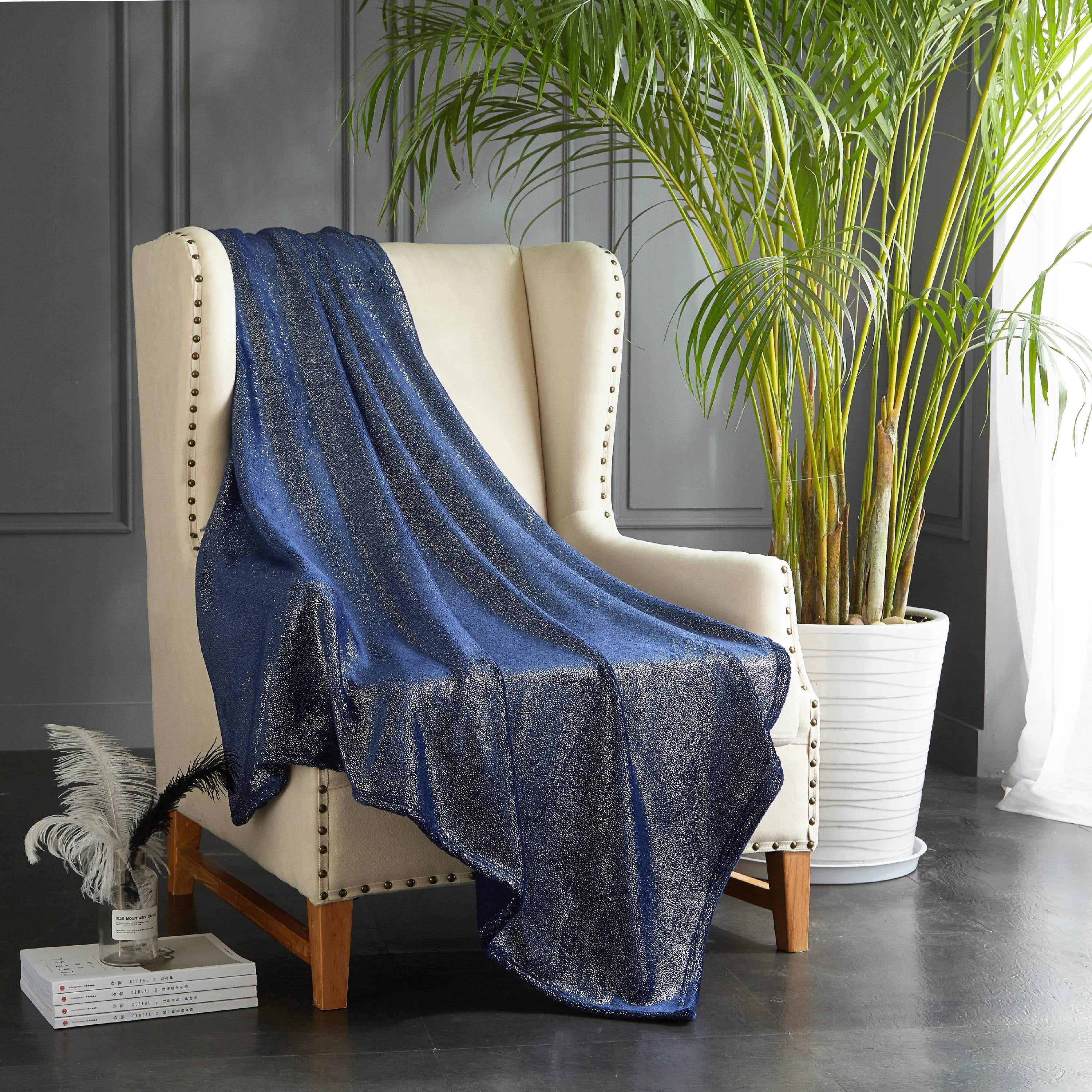 Mainstays Royal Plush Glitter Throw Blanket, Navy
