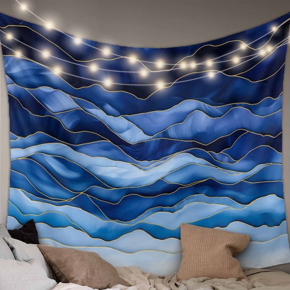 Navy Blue Ombre Tapestry for Bedroom Wall Hanging Tapestry, Modern Moire Abstract Art Luxury Ceiling Backdrop Tapestries Poster Blanket Wall Decor for Teens Room Living Room Dorm 59" x 90"