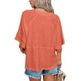thumbnail image 7 of Womens Tops Women's Patchwork Solid Color Round Neck Three-quarter Sleeve Pagoda Sleeve Loose T-shirt, 7 of 7