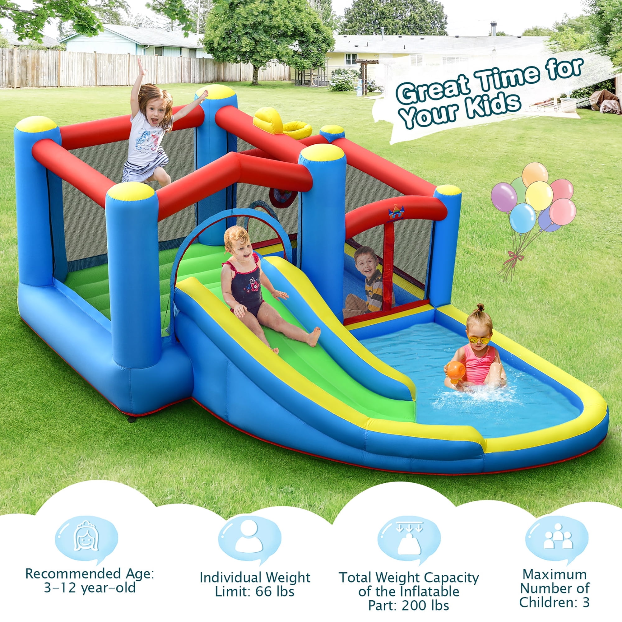 Costway Inflatable Kids Water Slide Outdoor Indoor Slide Splash Pool with 480W Blower