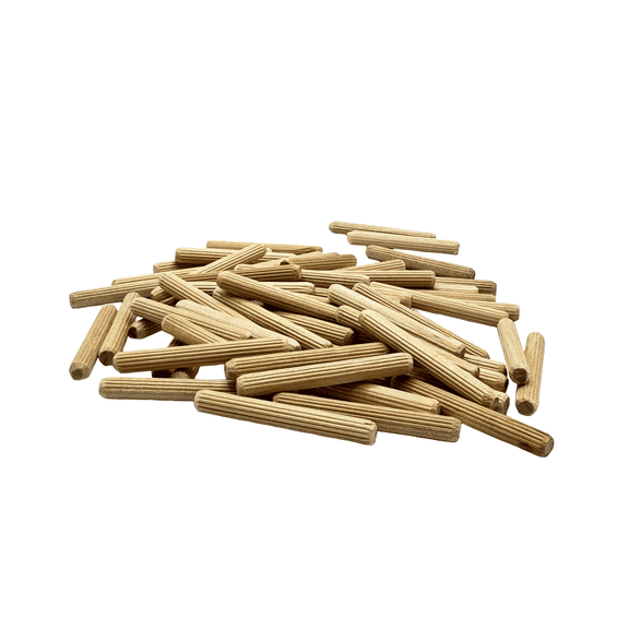 Rhino Wood Industries: 1/4" x 2" Wooden Dowel Pins, 100-Pack – Birch Hardwood, Kiln-Dried, Fluted & Beveled