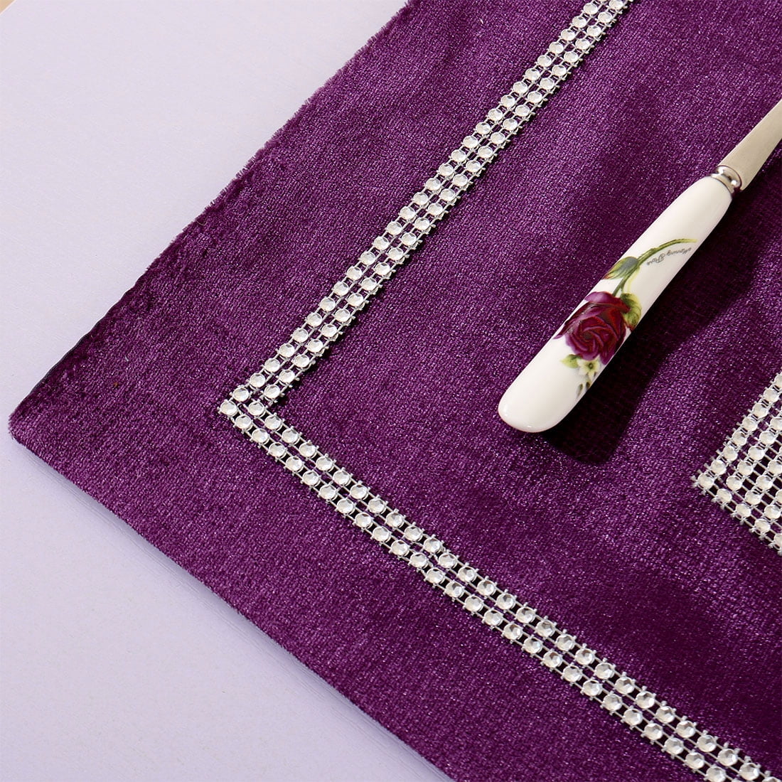 Unique Bargains Sparkle Luxury Velvet Table Runner Cushion Cover Placemat Purple