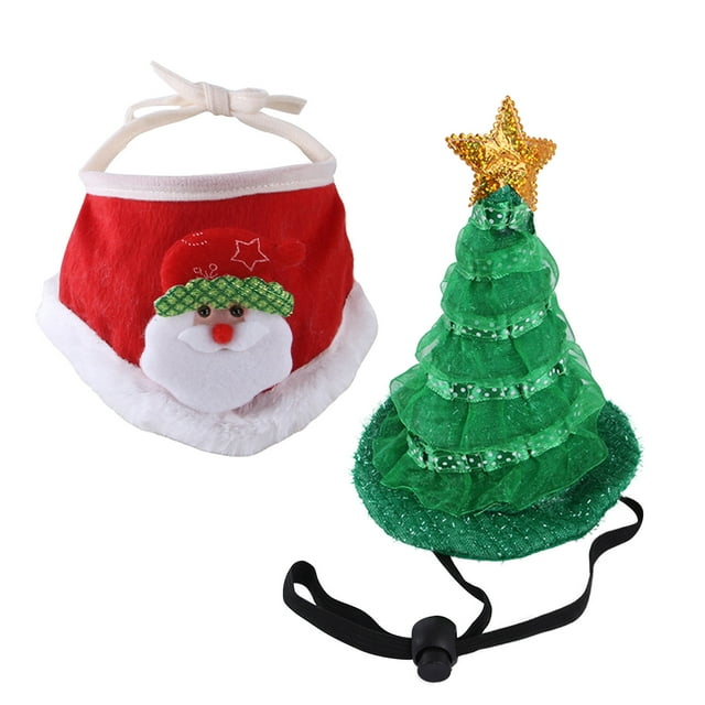EQWLJWE 2 Pieces Pet Dog Christmas Tree Hat Xmas cat Outfit Headgear