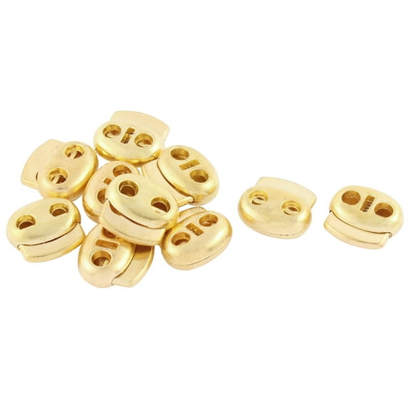 Unique Bargains Double Holes Cord Lock Stopper Toggles Spring Adjuster Fastener Gold Tone 10 Pcs