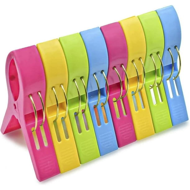 Pinzas para toallas, pinzas para toallas de playa de tamaño gigante con pinzas para ropa resistentes, diseño resistente al viento y antideslizante para viajes, reutilizables y duraderas, colores