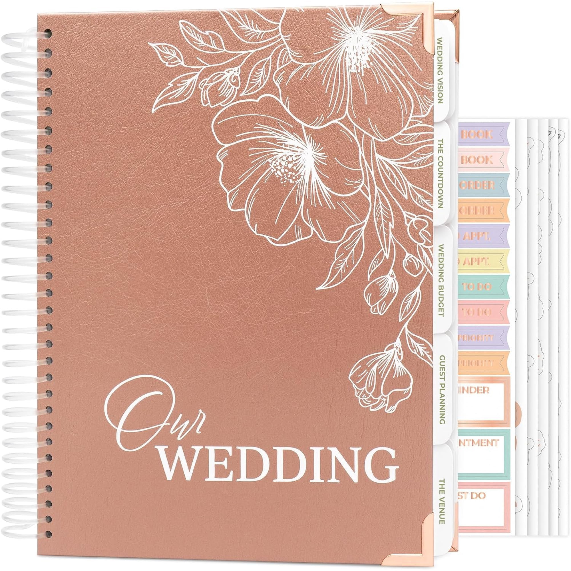 Wedding Planner Book and Organizer - Guided Wedding Planning Journal & Bridal Notebook with Tips & Checklists - Engagement Gifts for Bride or Engaged Couple (Rose , White Foil)
