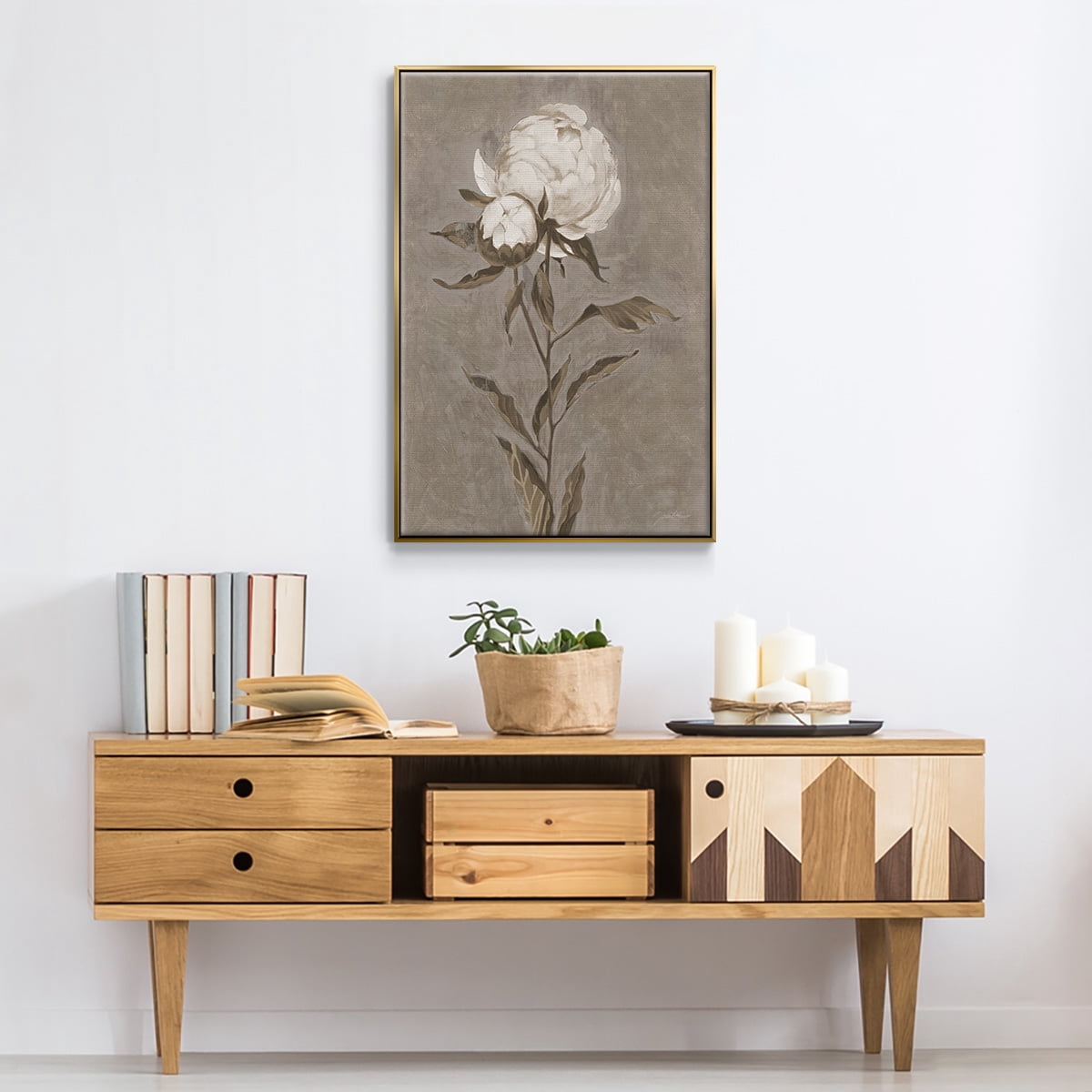 Pretty as a Peony II Framed Premium Gallery Wrapped Canvas - Ready to Hang - 27 x 41 - Gold Floating Frame