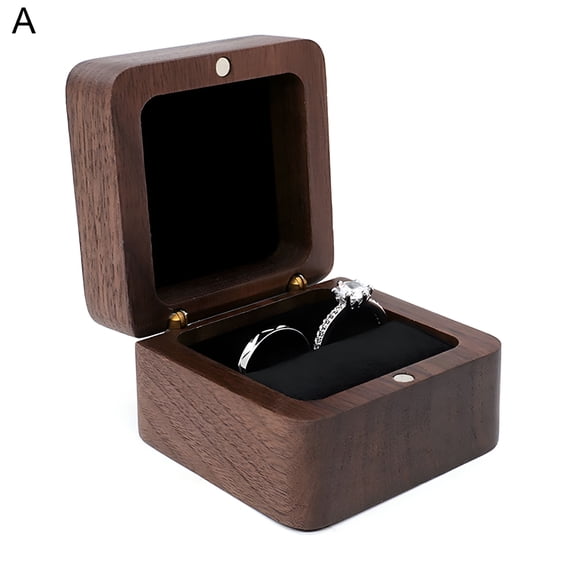 LAMIRO Wood Single Ring Box - Walnut Storage - Wooden Box for Engagement Rings, Promise Rings & Wedding Bands - Proposal Ring Box - Rustic Jewelry Box