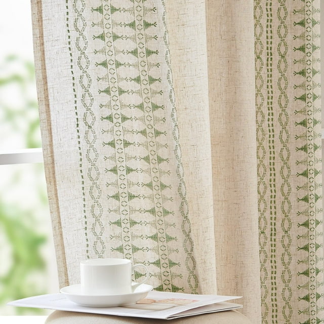 Cortinas Jinchan, mezcla de lino, 213 x 213 cm, 2 paneles, color verde salvia