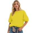 thumbnail image 2 of VOUZZA Womens Short Sleeve Sweatshirt Crewneck Puff Sleeve Pullover Casual Loose Fit Solid Top, 2 of 4