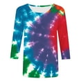 thumbnail image 5 of CYMMPU Tie Dye 3/4 Sleeve Fall Fashion Shirts Spring Tops Loose Fit Blouses for Women Dressy Casual Round Neck Tunic Tops Ombre T-Shirts XXXL, 5 of 5