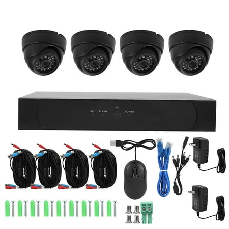 WALFRONT 1080P 2MP AHD 4-Channel DVR & 4 Dome Cameras, 36pcs IR Led Lights Smart DVR Digital Video Recorder, All-in-One Camera System Smart Home Security Camera Kit US Plug