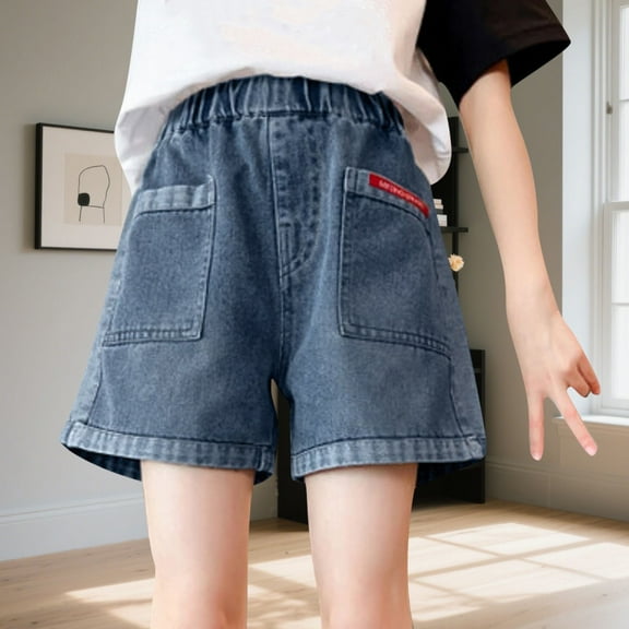 Gilrs Denim Shorts Y2K Trendy Preppy High Waisted Jean Shorts 2025 Cute Stretch Baggy Wide Leg Jean Short Size 2-12