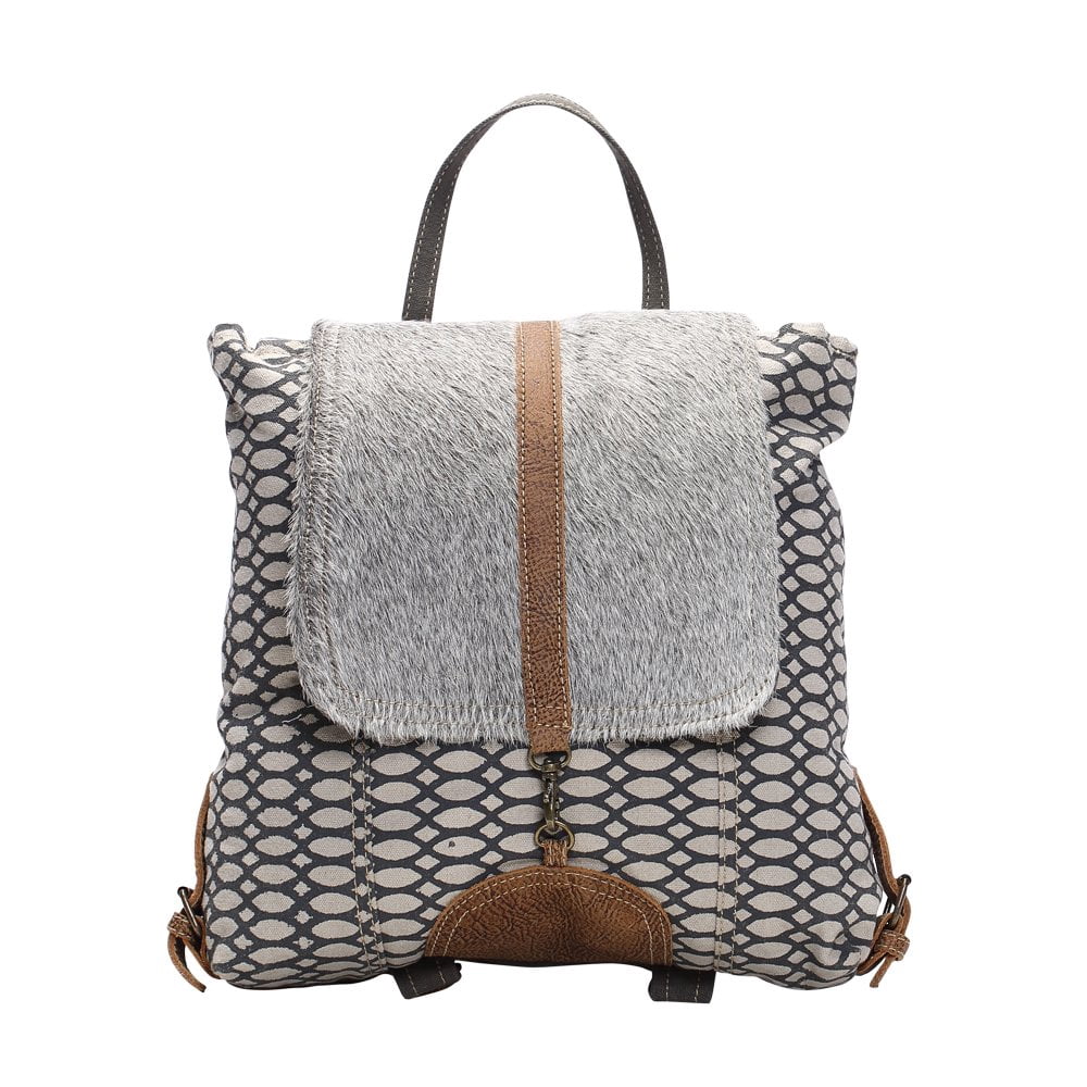 Myra Bag Honey Bee Cowhide & Upcycled Canvas Backpack S-1162  display picture 1