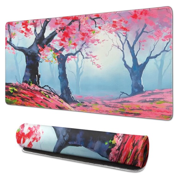 Tapis de Souris Rose Forêt dans le Brouillard Imperméable, Caoutchouc+multispandex Antidérapant pour Bureau Maison Jeu 31.5x15.7 Pouces