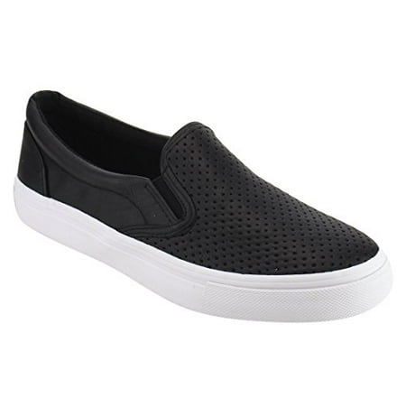 Sole Block - Soda Shoes Women's Tracer Slip On White Sole Shoes (, Black PU) (5.5)