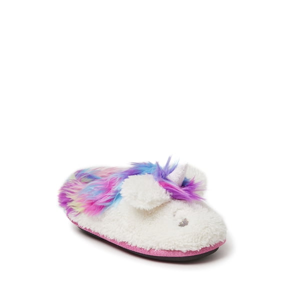Dearfoams Kid's Girls Peyton Novelty Unicorn Fuzzy Slipper