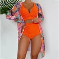 thumbnail image 2 of Swimsuit with Cover Up Set High Waist Bikinis 2024 3 Piece Bikini Set Cover Up Swimsuit for Women Long Sleeve Push Up Swimwear Beach Wear Bathing Suit Female Womens Swimwear Cover-ups, 2 of 9
