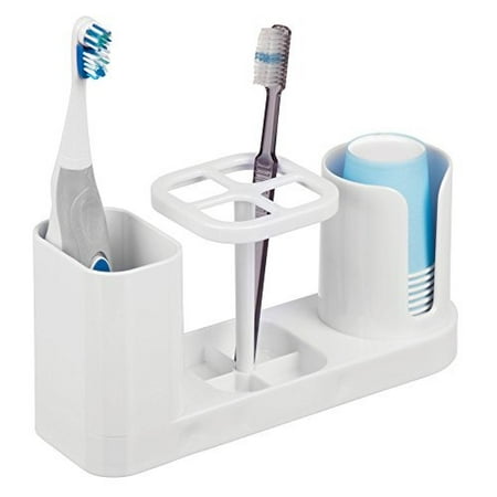Mdesign Plastic Bathroom Vanity Countertop Dental Storage Organizer Holder Stand For Electric Spin Toothbrushes Toothpaste With Compartment Rinse