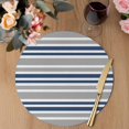 thumbnail image 3 of Navy Blue Grey Striped Round 13 Inch Placemats Set of 2, Horizontal Lines Simple Minimalist HeatResistant Non Slip Place Mats for Dining Table, Wipeable Braided Kitchen Table Mats for Housewarming, 3 of 9