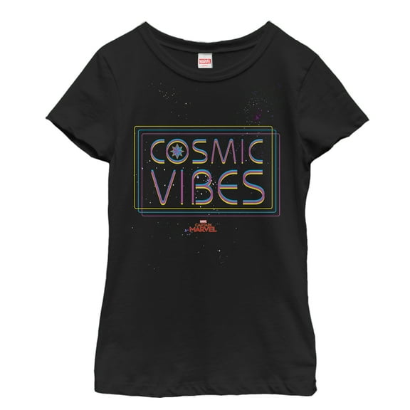 Girl's Marvel Captain Marvel Cosmic Vibes  Graphic Tee Black Medium