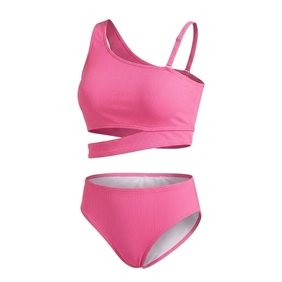 Ruyang Girls Solid Bikini Swimsuit One Wide Strap Cutout Waist Tops and Trunks Bathing Suit Summer Quick Dry Pool Swim Outfits