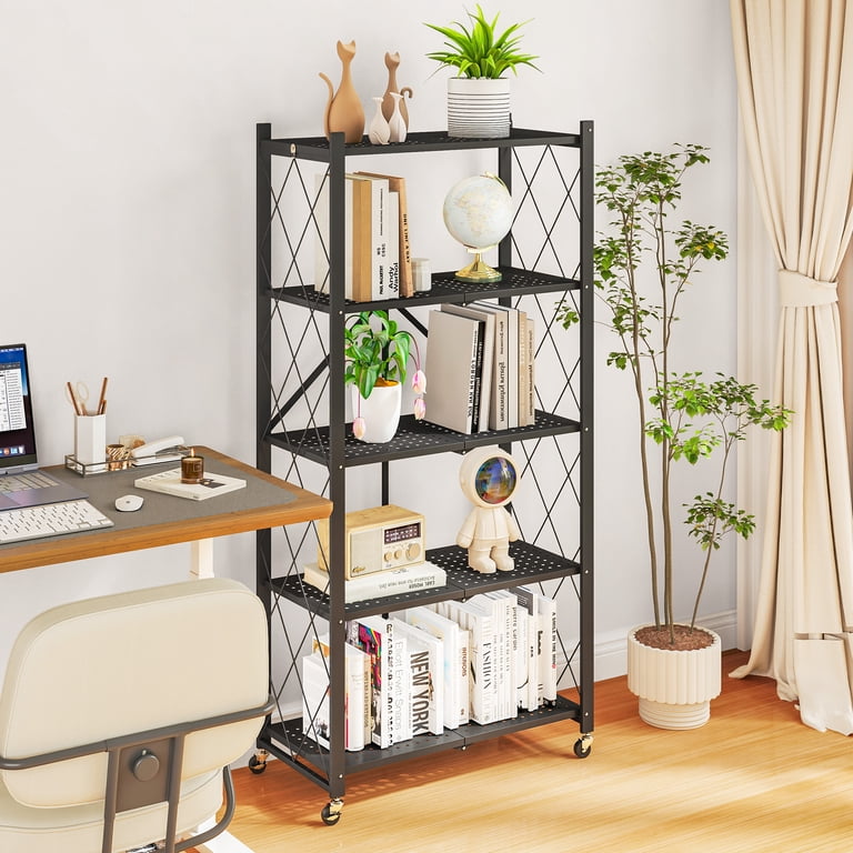 Furnibear 5-Tier Folding Storage Shelves with Wheels, Foldable