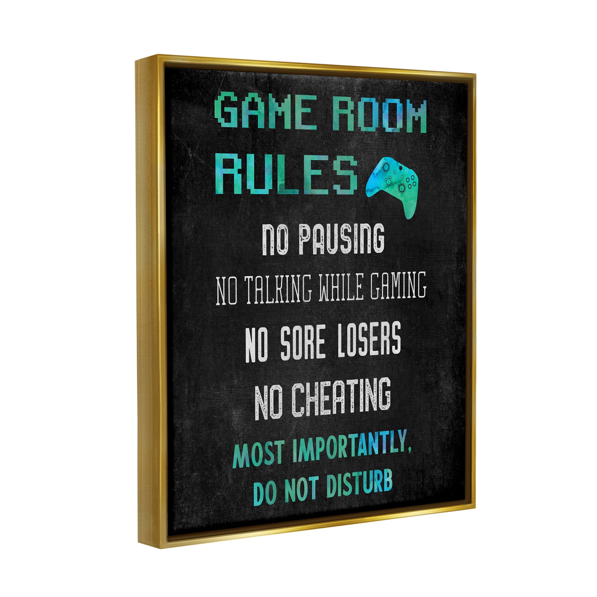 Stupell Industries Vintage Game Room Rules Art for Kids Painting Gold Floater Framed Canvas Art Print Wall Art, 17 x 21