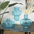 thumbnail image 3 of DecMode 12", 10", 7"H Round Blue Glass Vase with Varying Shapes and Sizes, Set of 3, 3 of 17