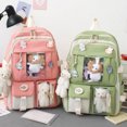thumbnail image 2 of Bolsa Bolso 5 unidades/juego de mochilas escolares de lona para mujer, mochilas escolares Kawaii para estudiantes (verde), 2 of 5