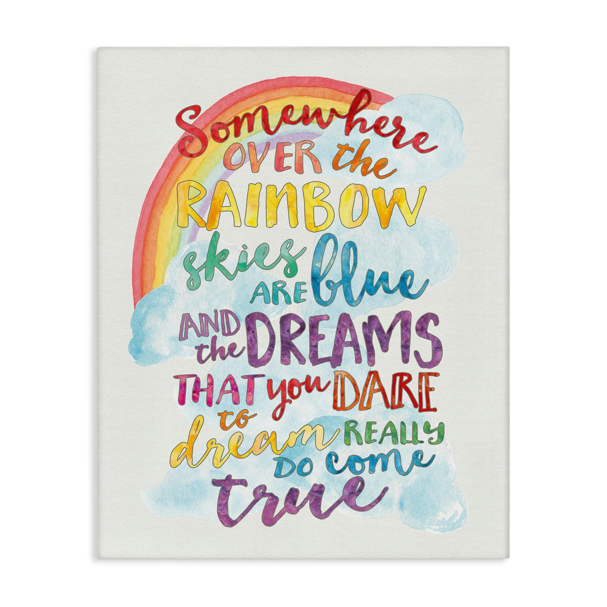 The Kids Room by Stupell Somewhere Over the Rainbow With Rainbow Canvas Wall Art by Erica Billups