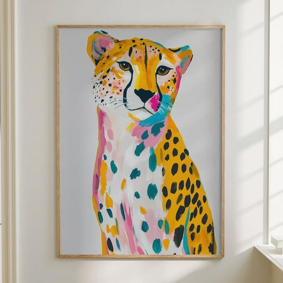 Miluva Cheetah Colorful Maximalist Eclectic Animal Portrait Print Nursery Animal Poster Decor Wall Art #2822 Decor For Living Room Bedroom, 8x12 UNFRAMED