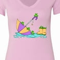 thumbnail image 4 of Inktastic Cute Frogs in a Umbrella with Boots Women's V-Neck T-Shirt, 4 of 5